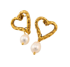 Gold Heart and Pearl Earring