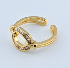 Oval Loop Adjustable Gold and Zircon Ring