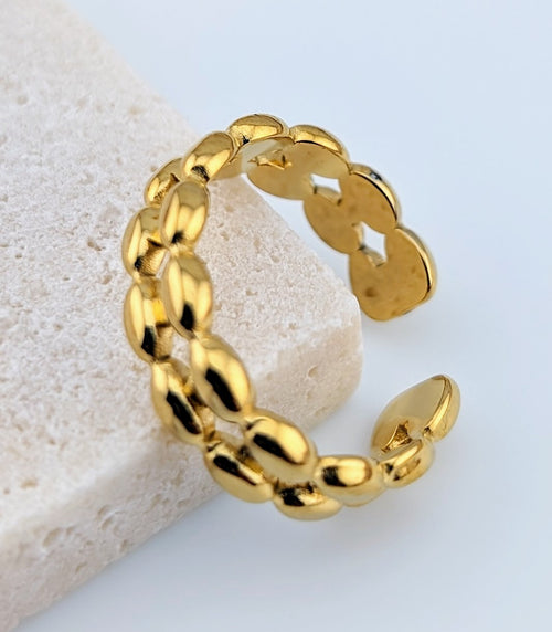 Double Beaded Adjustable Gold Ring