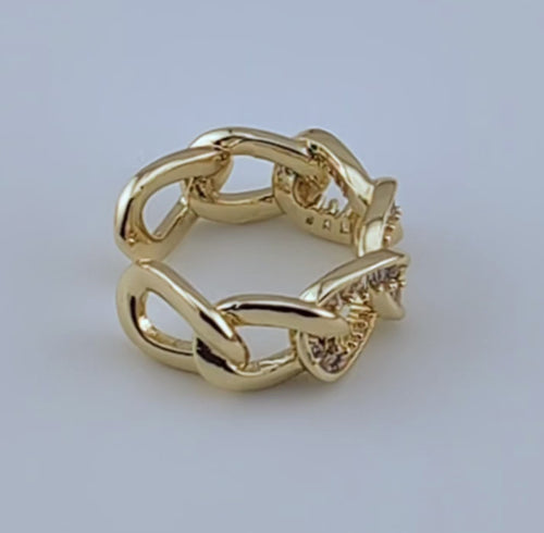 Twist Loop Open Gold and Zircon Ring