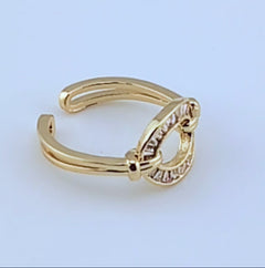 Oval Loop Adjustable Gold and Zircon Ring