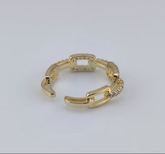 Square Chain Open Gold and Zircon Ring