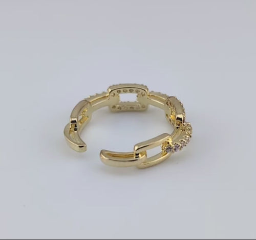 Square Chain Open Gold and Zircon Ring